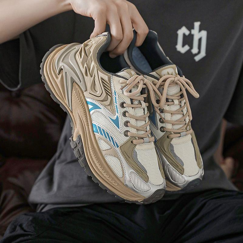 Platform Mesh Panel Lace-Up Sneakers Product Image