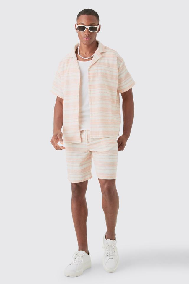 Short Sleeve Boxy Woven Stripe Shirt & Short Set | boohooMAN USA Product Image