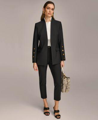 Donna Karan Womens Button Sleeve Blazer Collared Shirt Slim Leg Ankle Pants product image