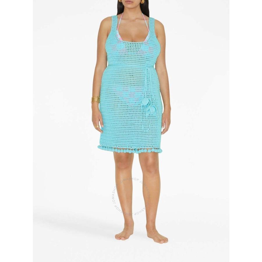 BURBERRY Ladies Bright Topaz Blue Crochet Mini Dress Product Image