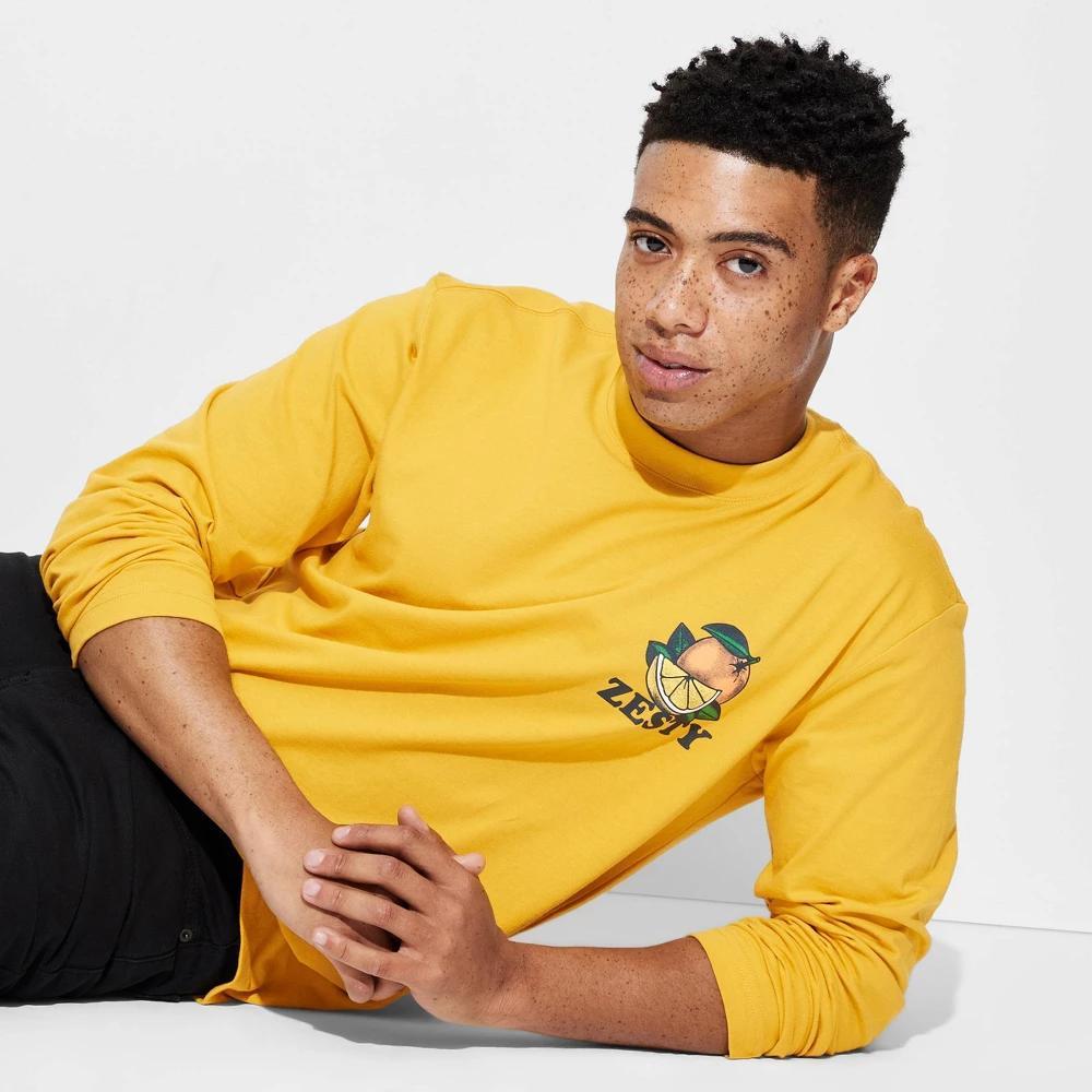 Mens Long Sleeve Crewneck T-Shirt - Original Use Yellow Product Image