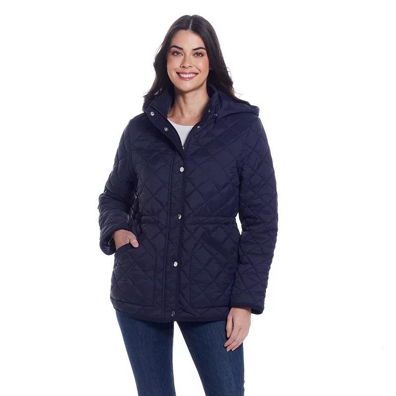 Womens Weathercast Corduroy Trimmed Quilted Anorak Jacket Blue Product Image