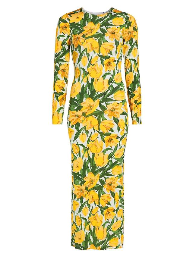 Womens Floral Jersey Long-Sleeve Maxi Dress Product Image