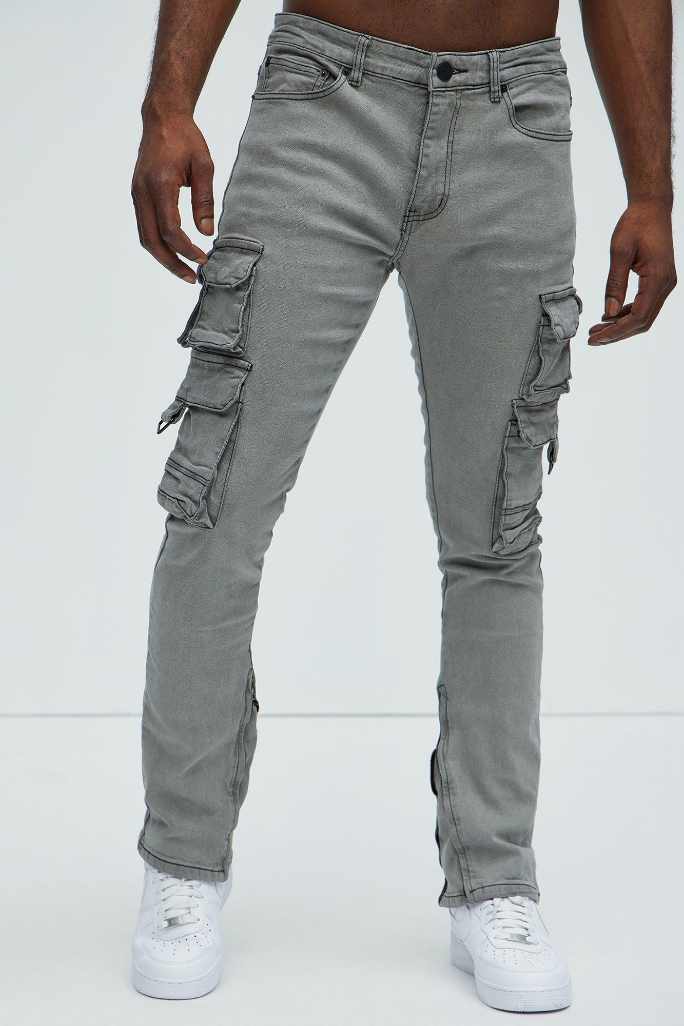 Got Do Cargo Stacked Skinny Convertible Flare Jeans - Grey Product Image