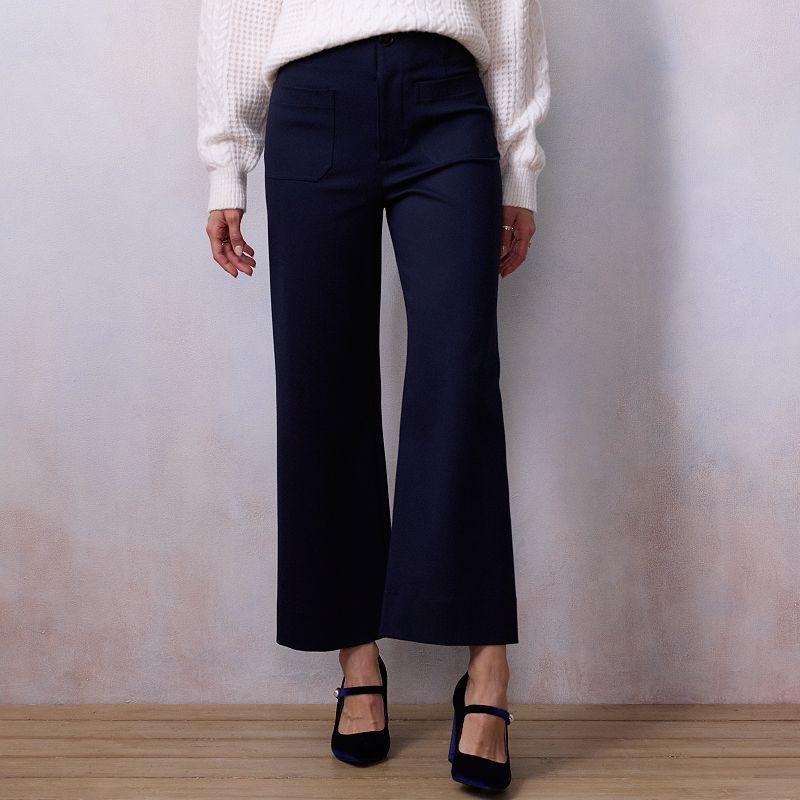 Womens LC Lauren Conrad Super High Rise Wide Leg Crop Pants Dark Blue Product Image