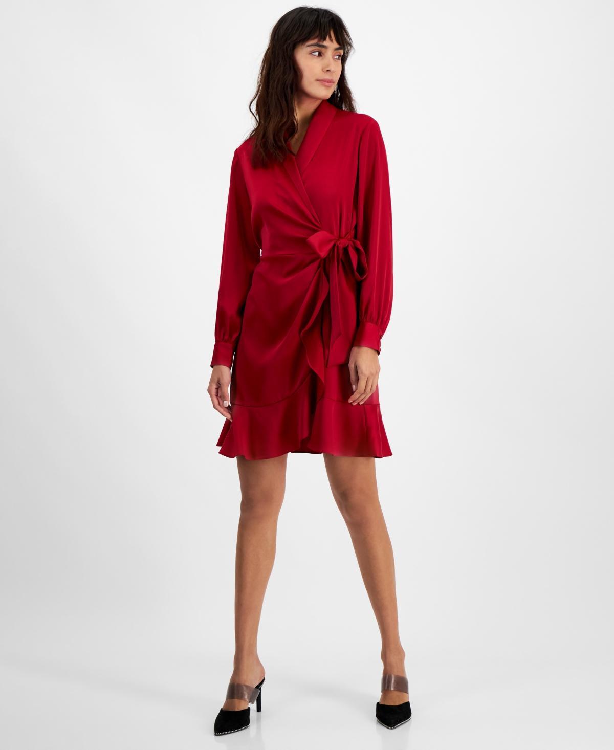 Bar Iii Womens Blouson-Sleeve Faux-Wrap Dress, Created for Macys Product Image