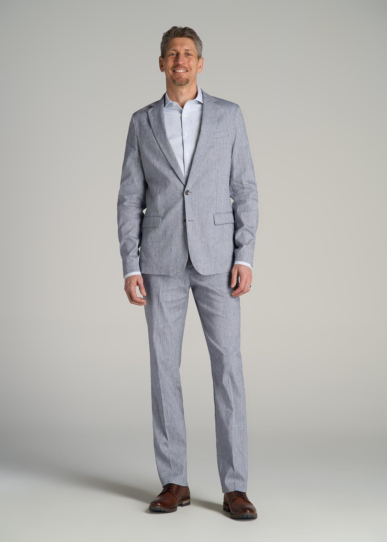 Stretch Linen Blazer for Tall Men in Navy Linen Product Image