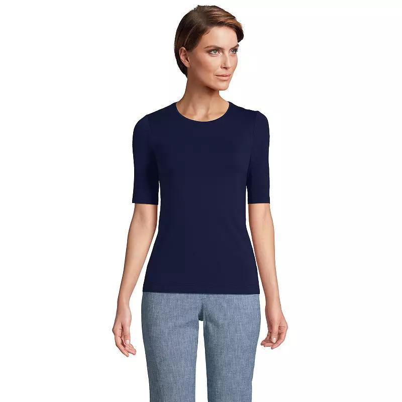 Petite Lands End Lightweight Cotton Modal Elbow Sleeve Crew Neck Tee, Womens Product Image