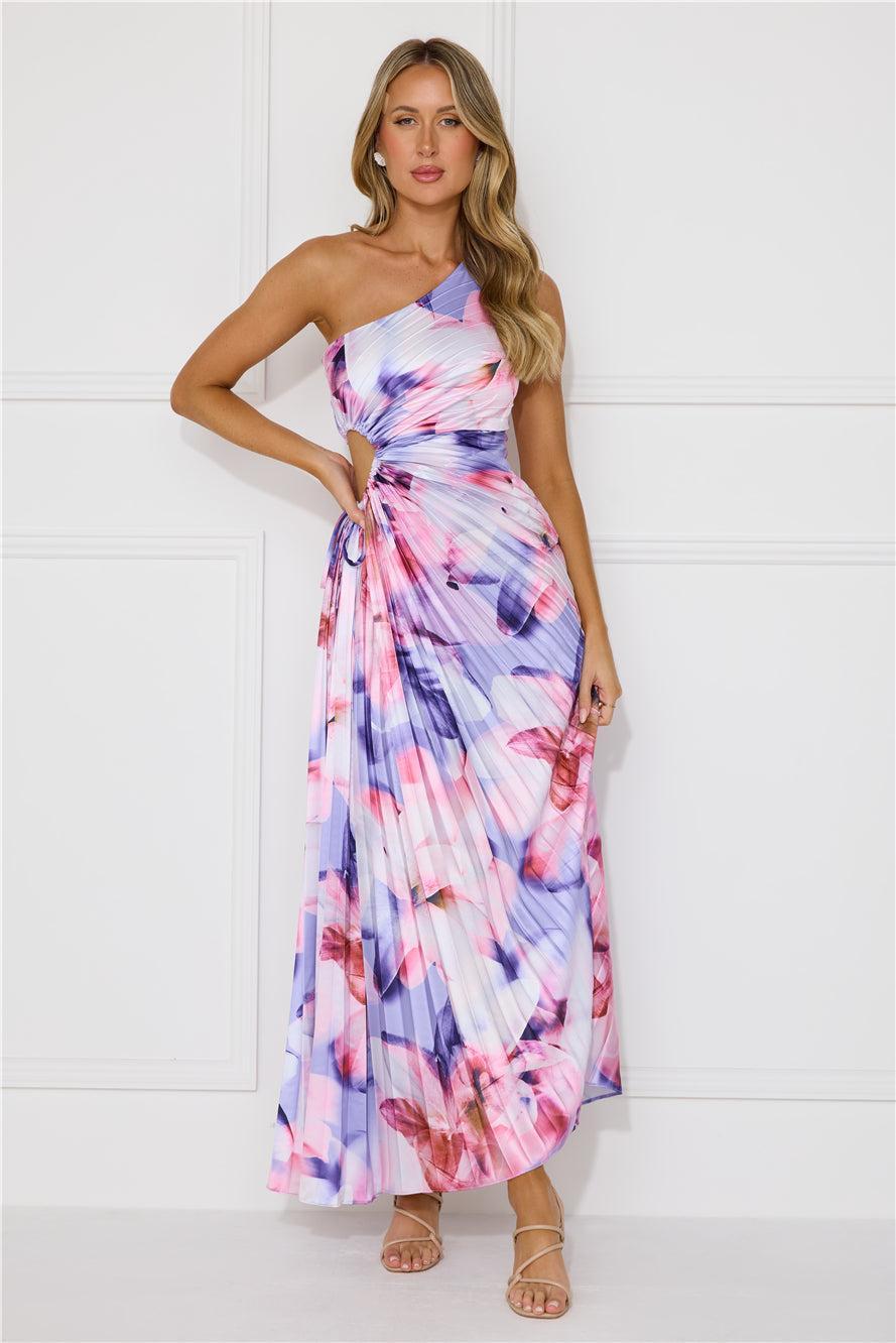 Lily Dreams One Shoulder Satin Maxi Dress Purple Product Image