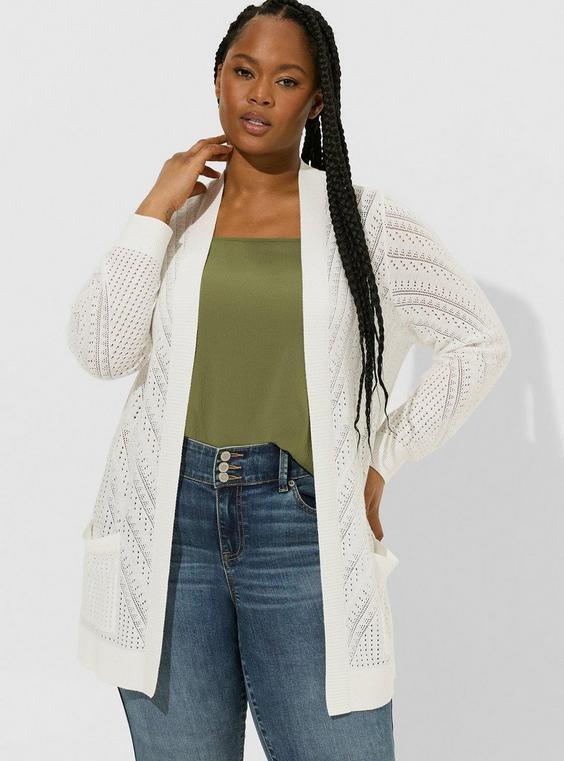 Pointelle Cardigan Open Front Sweater Product Image