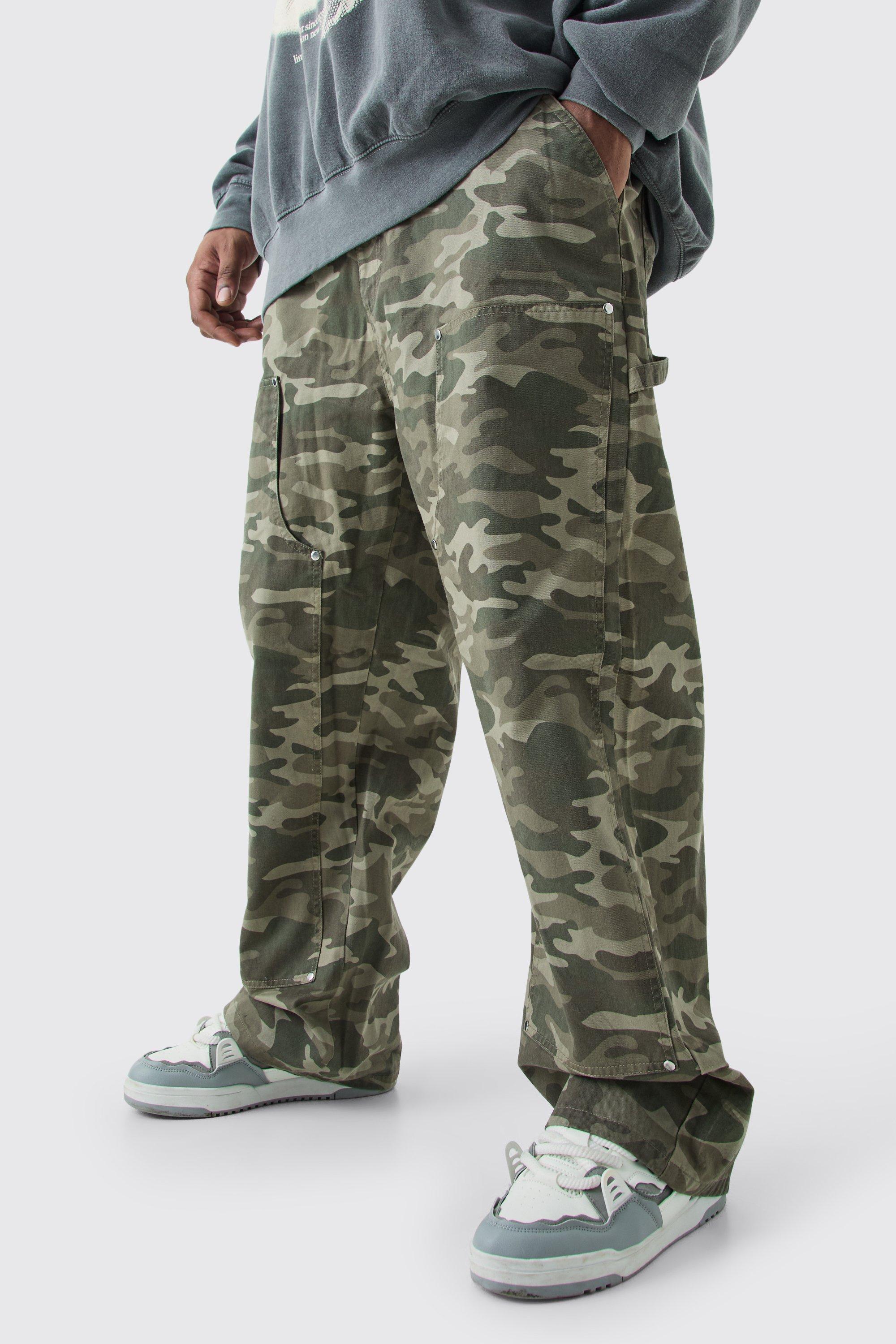 Plus Fixed Waist Relaxed Twill Camo Carpenter Trouser | boohooMAN USA Product Image