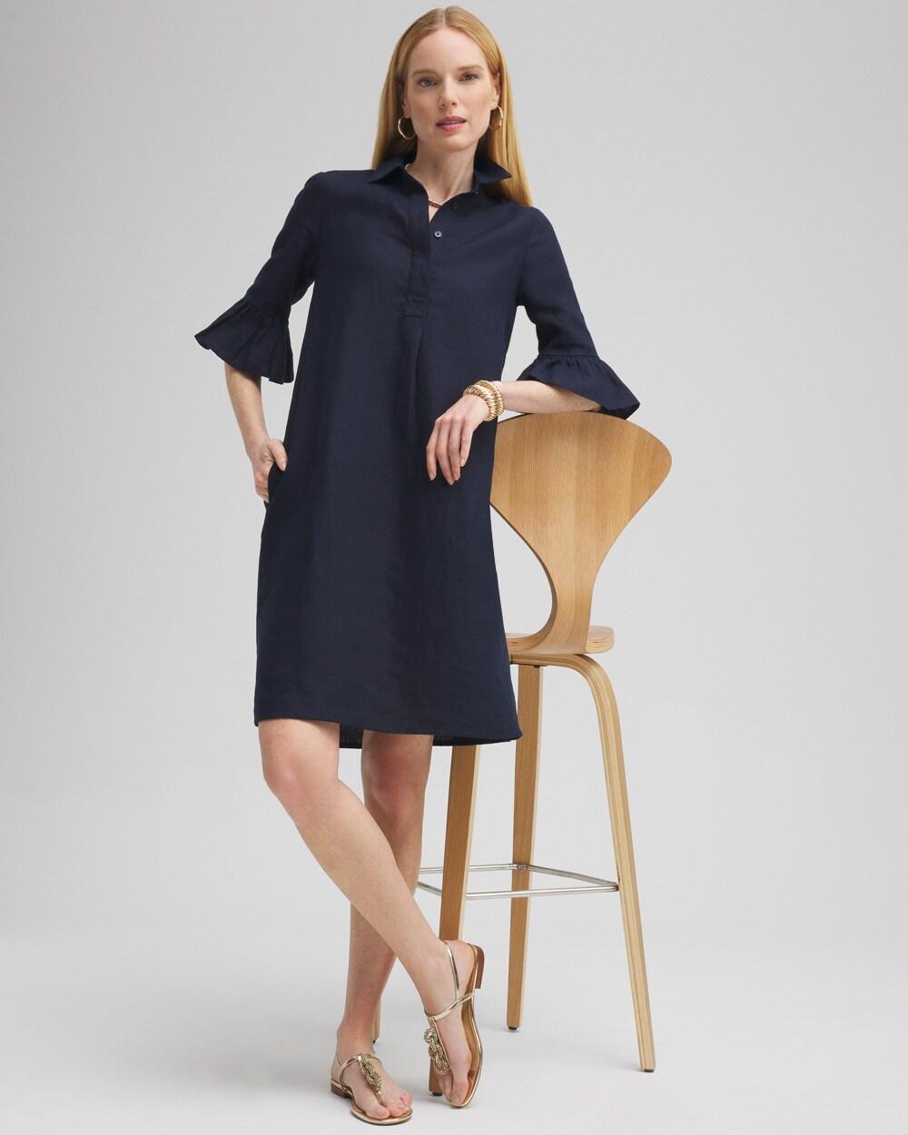 Linen Fluted Sleeve Dress Product Image