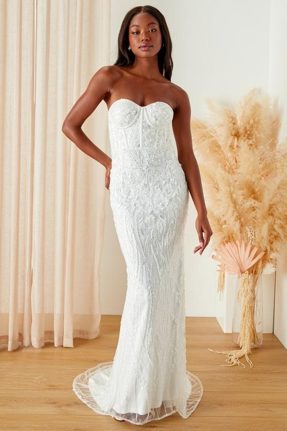 Profound Romance White Sequin Embroidered Bustier Maxi Dress Product Image