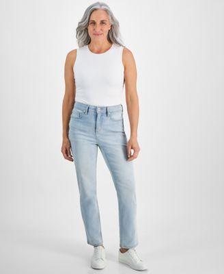 Petite High Rise Tummy Control Straight Leg Jeans, Created for Macy's Product Image