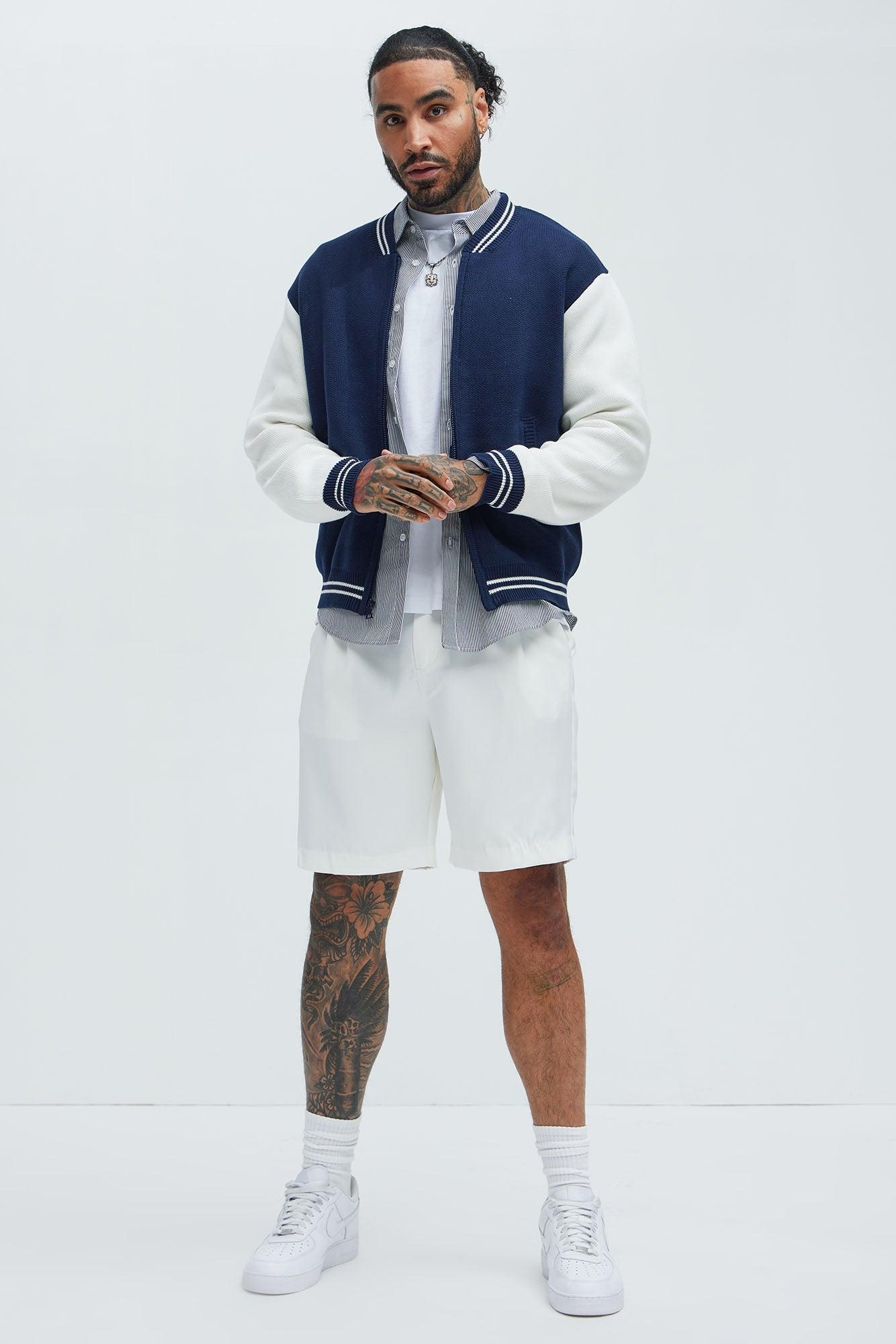 Caspian Knitted Varsity Jacket - Navy/combo Product Image