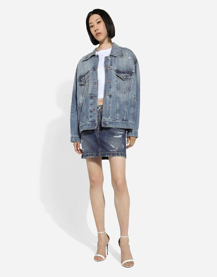 DOLCE & GABBANA Logo-patch Cotton Denim Jacket In Blue Product Image