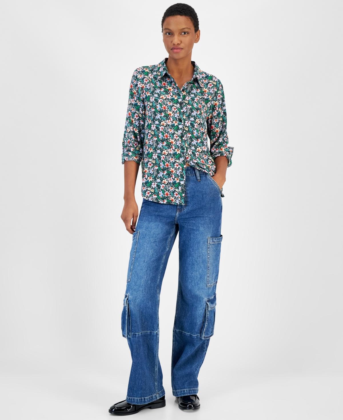 On 34th Womens Button-Front Crepe Shirt, Created for Macys Product Image