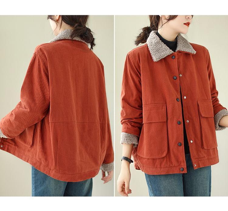 Collar Two Tone Fleece-Lined Button Jacket Product Image