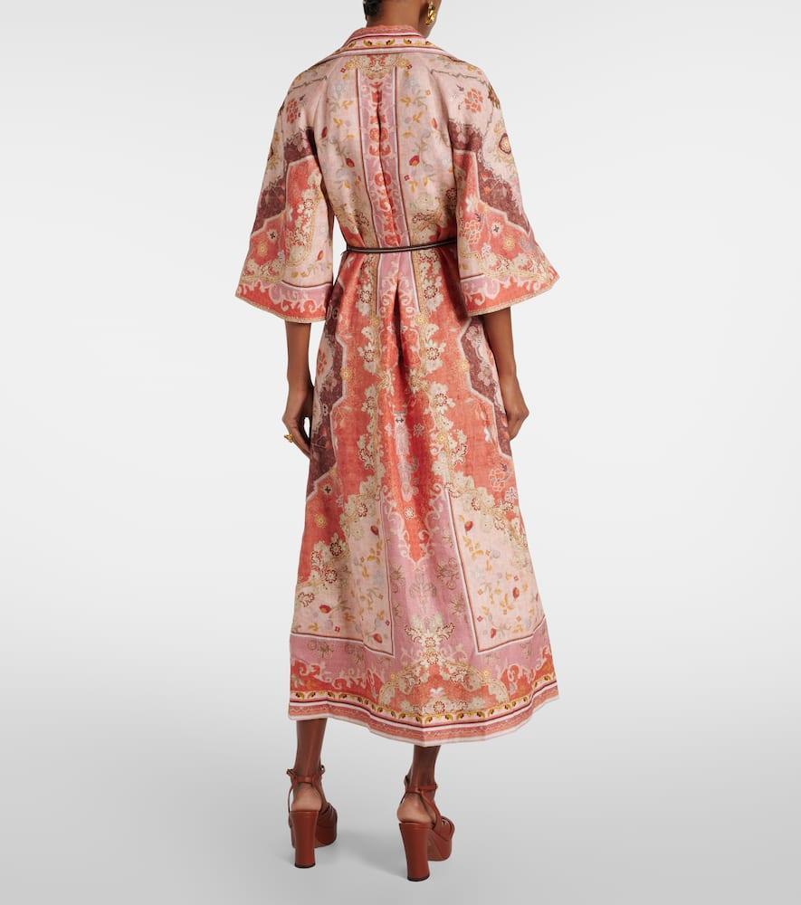 ZIMMERMANN Wylie Belted Printed Linen Midi Dress In Rot Product Image