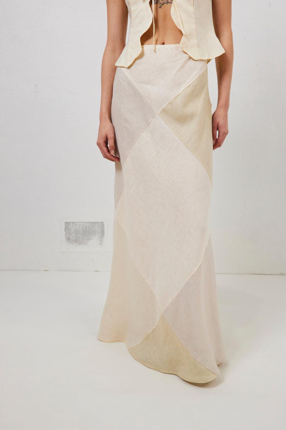 Valencia Bias Cut Linen Maxi Skirt Cream Product Image