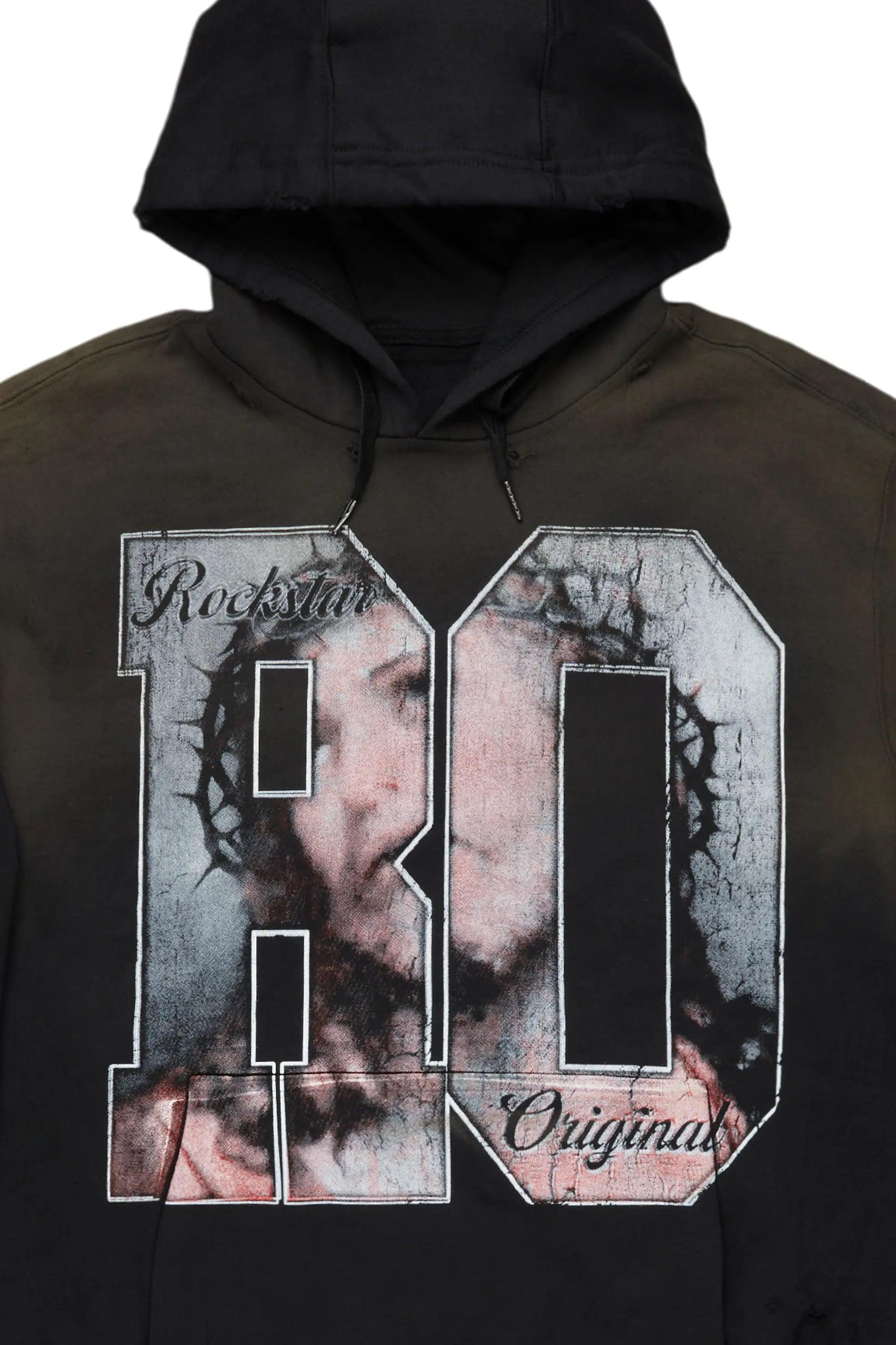 Lainer Black Graphic Distressed Hoodie Male Product Image