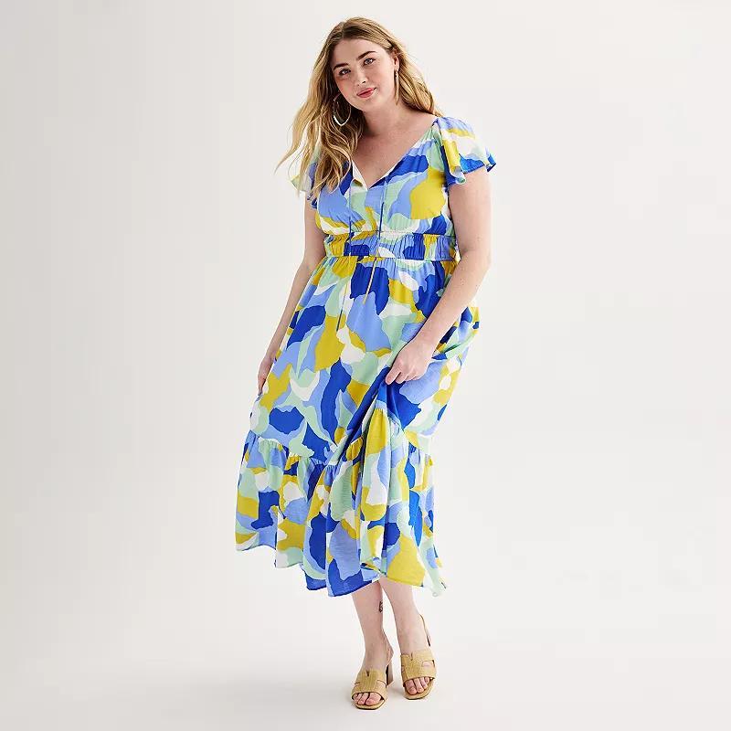 Plus Size Nine West Flutter Sleeve Maxi Dress, Womens product image