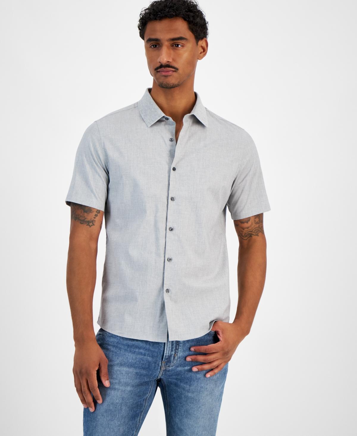 Michael Kors Mens Short Sleeve Button-Front Heathered Shirt Product Image