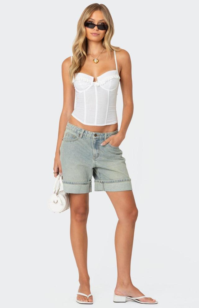 Edikted Women's Cuffed Washed Denim Bermuda Shorts Product Image