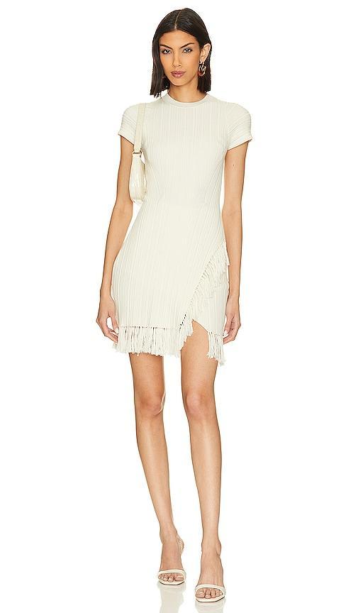 SIMKHAI Demitria Crewneck Mini Dress in Natural White - Ivory. Size S (also in ). Product Image