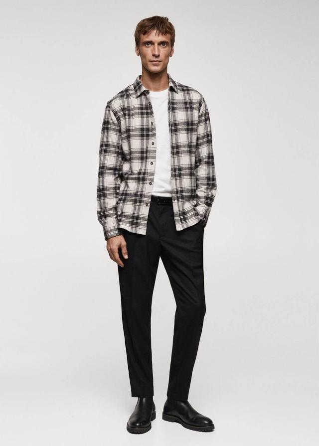 MANGO MAN - Regular fit checked flannel shirt whiteMen Product Image