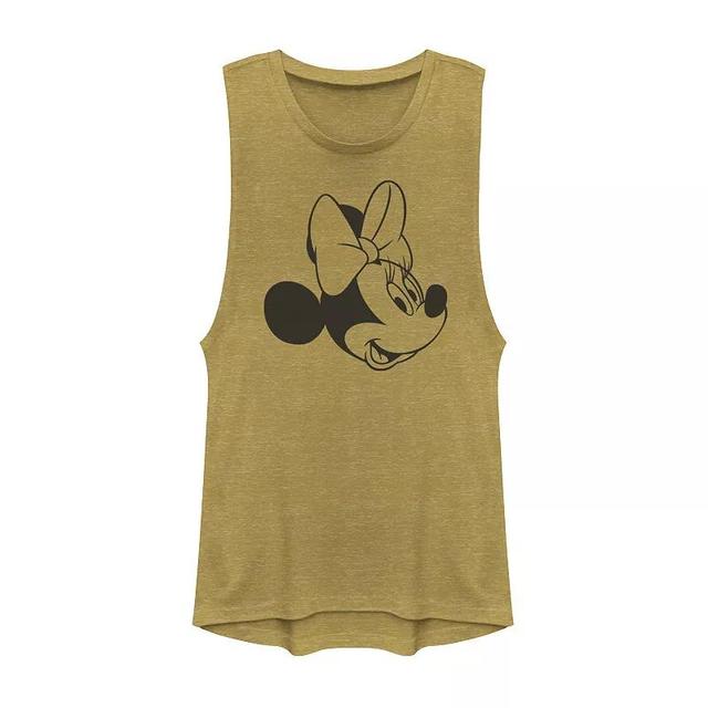 Disneys Minnie Mouse Black And White Head Shot Juniors Muscle Tank Top, Girls Gold Grey Product Image