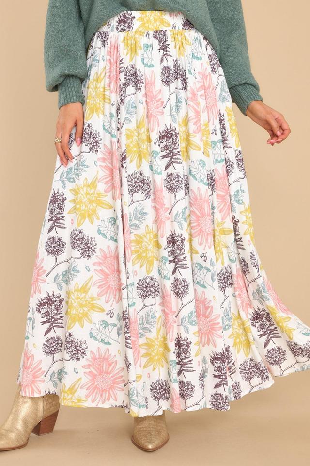 Aura Never Let You Go Ivory Floral Print Maxi Skirt Product Image