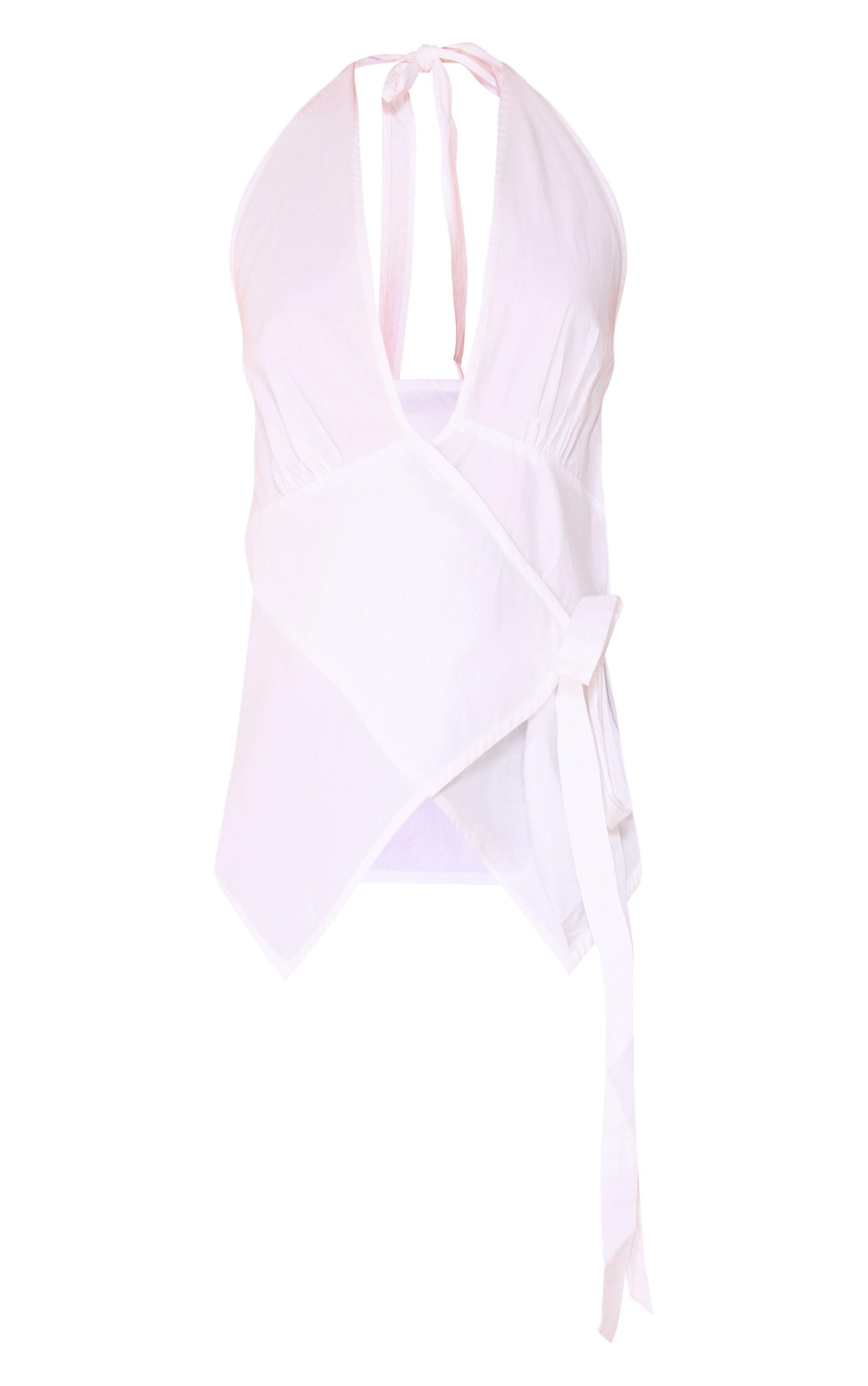 White Halter Neck Wrap Bow Tie Cami Top Product Image