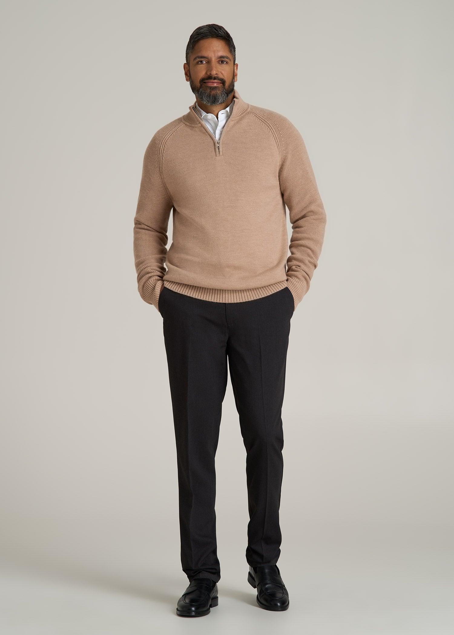 Chunky Merino Quarter Zip Sweater for Tall Men in Oat Male Product Image