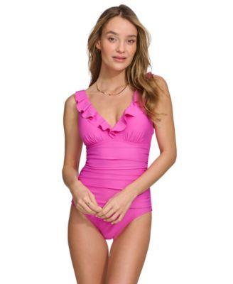 Ruffle Plunge Underwire Tummy Control One-Piece Swimsuit, Created for Macy's Product Image