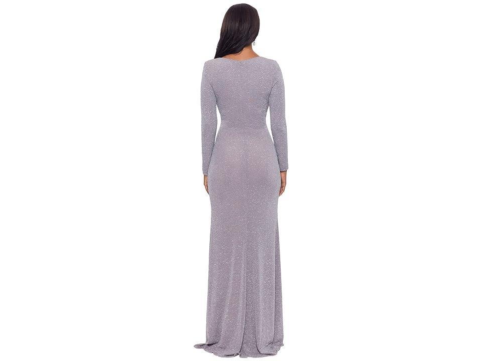 Betsy & Adam Womens Glitter Asymmetric Gown - Granite Product Image