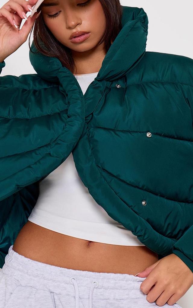 Forest Green Quilted Asymmetric High Neck Puffer Jacket Product Image