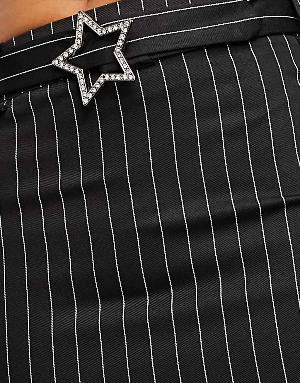 Heartbreak pinstripe mini skirt with star buckle in black Product Image