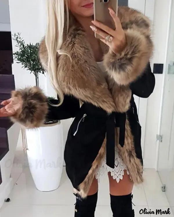 Olivia Mark – Lined coat with long sleeves with feathers and zipper Product Image