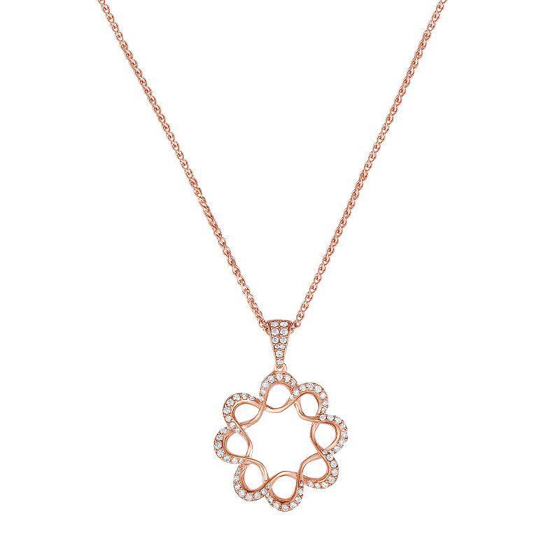 Sterling Silver Cubic Zirconia Flower Pendant Necklace, Womens Pink Tone Product Image