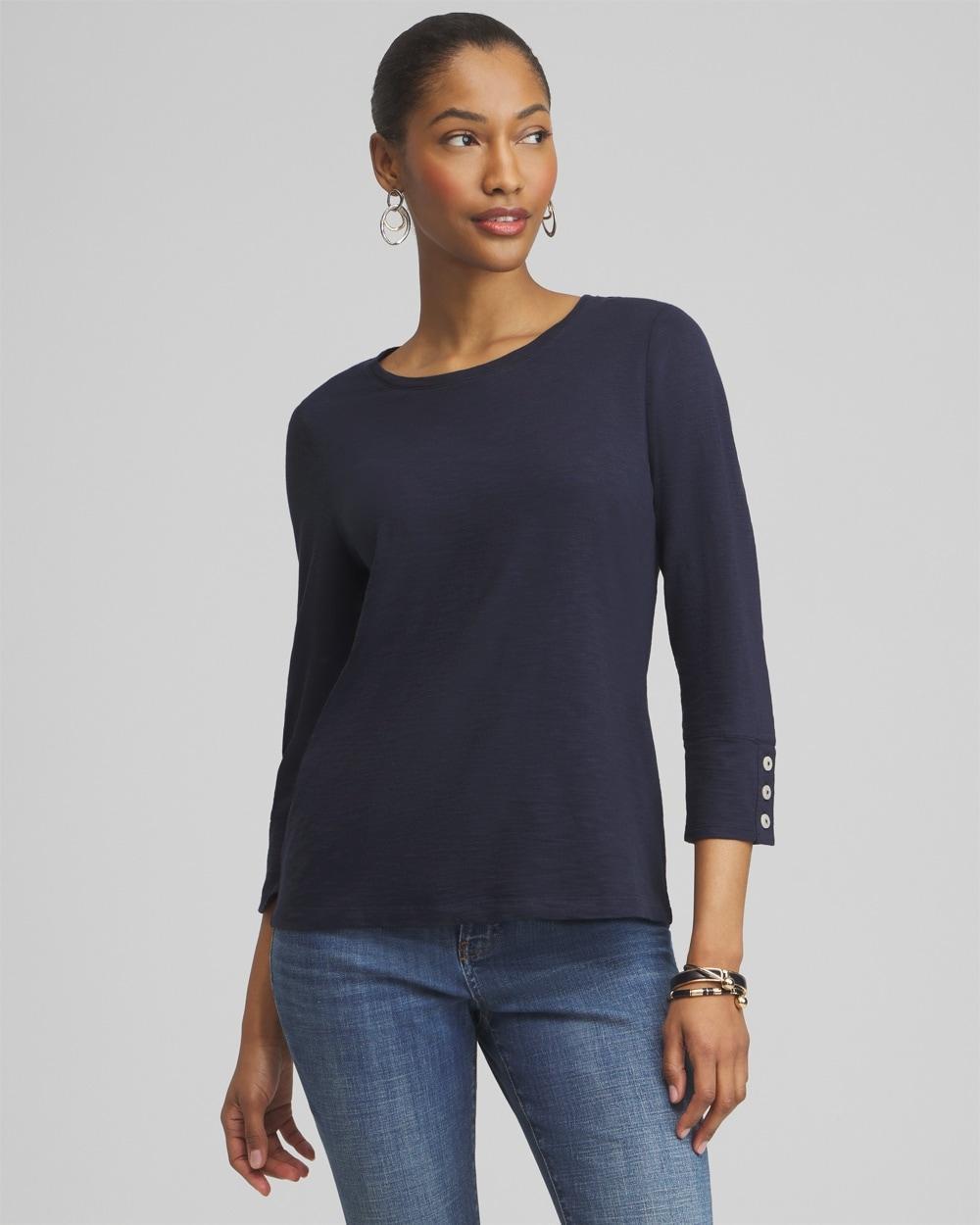 Women's 3/4 Sleeve Button Tee Product Image