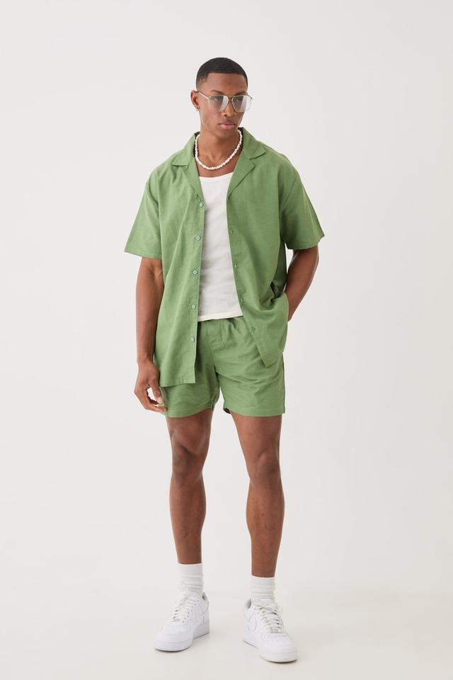 Short Sleeve Oversized Linen Shirt & Short Set | boohooMAN USA Product Image