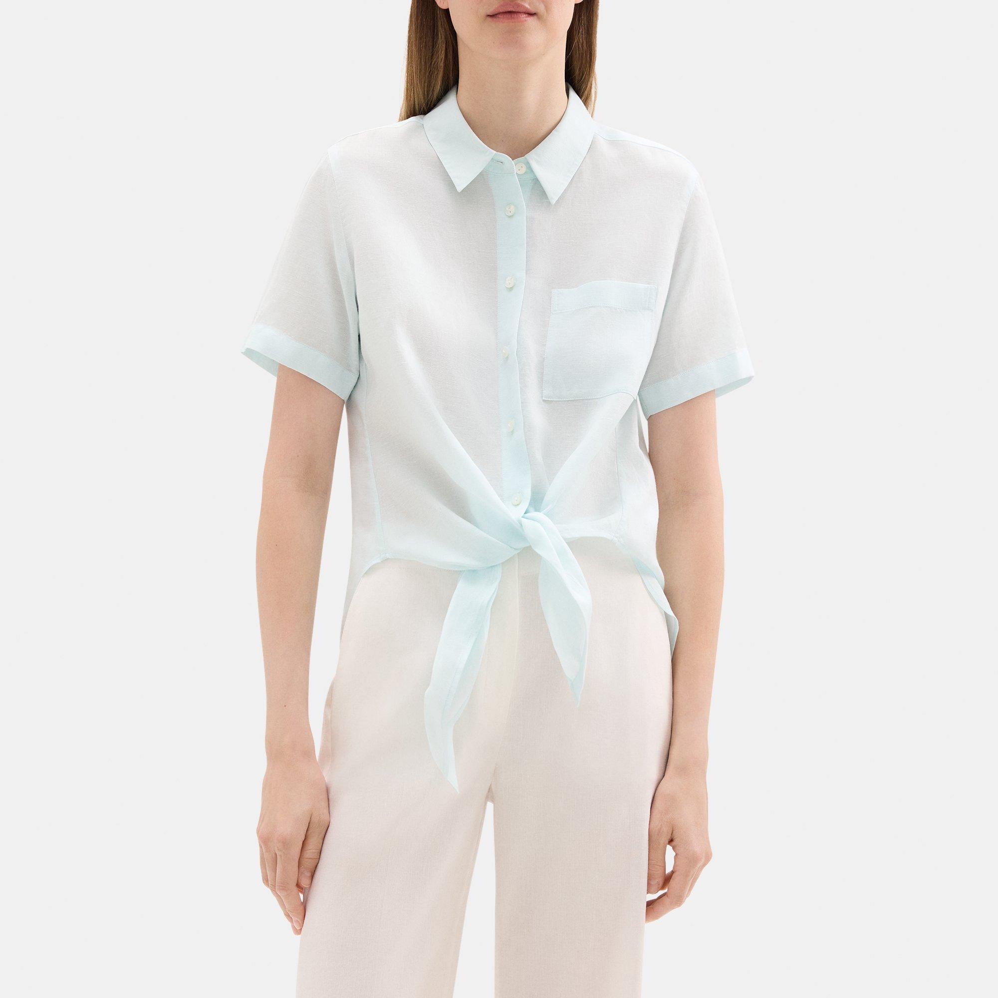 Theory Outlet Official Site | Tie-Front Shirt in Linen-Tencel product image