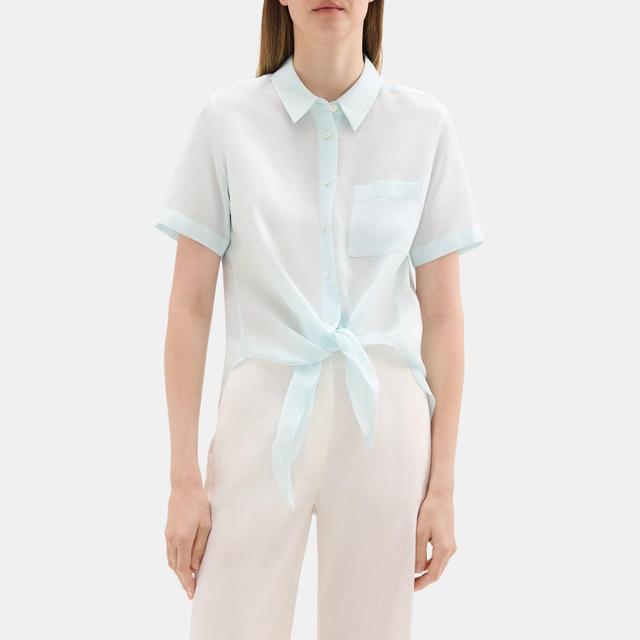 Theory Outlet Official Site | Tie-Front Shirt in Linen-Tencel Product Image