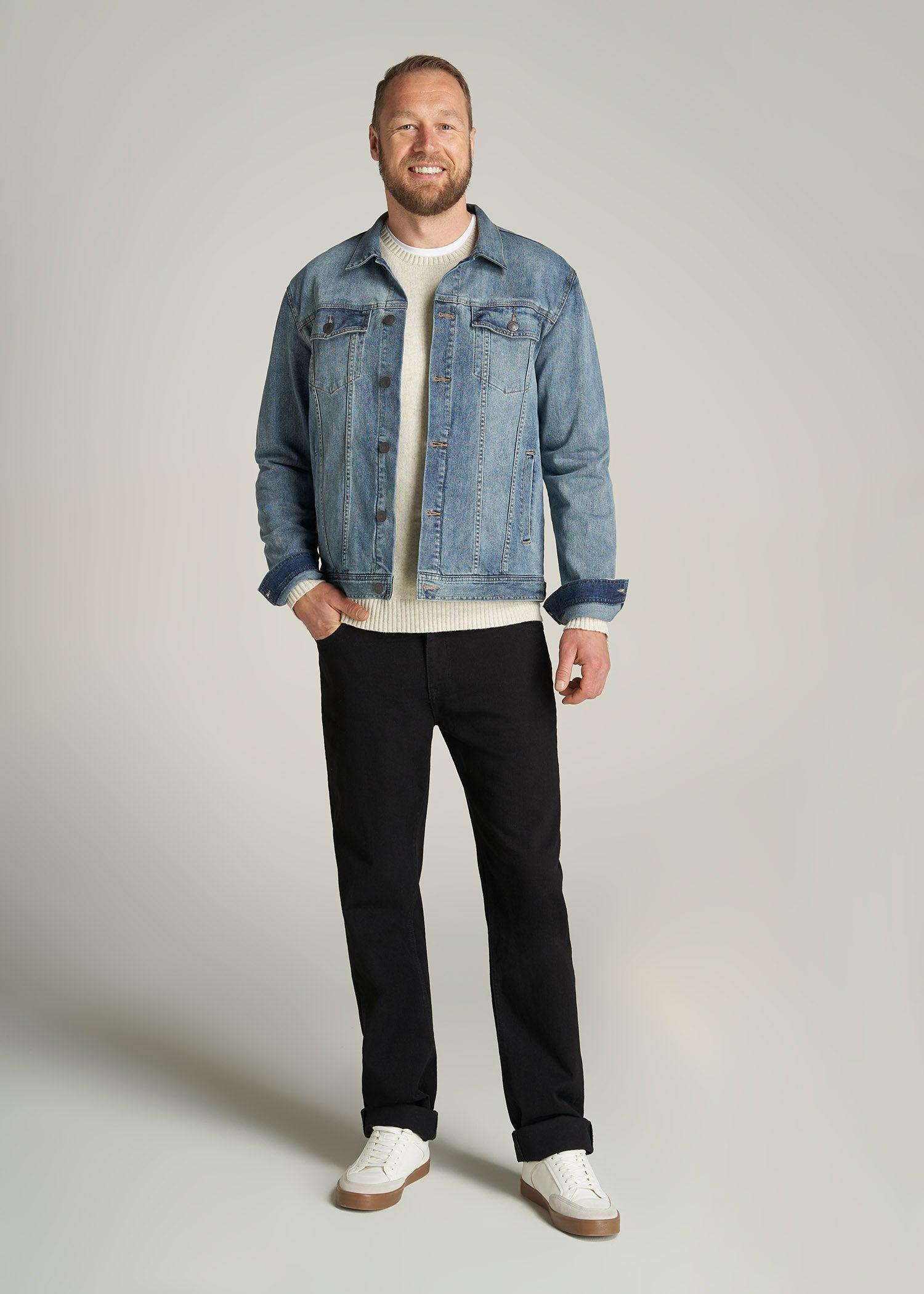 LJ&S Men's Tall Denim Jacket in Medium Blue Male Product Image