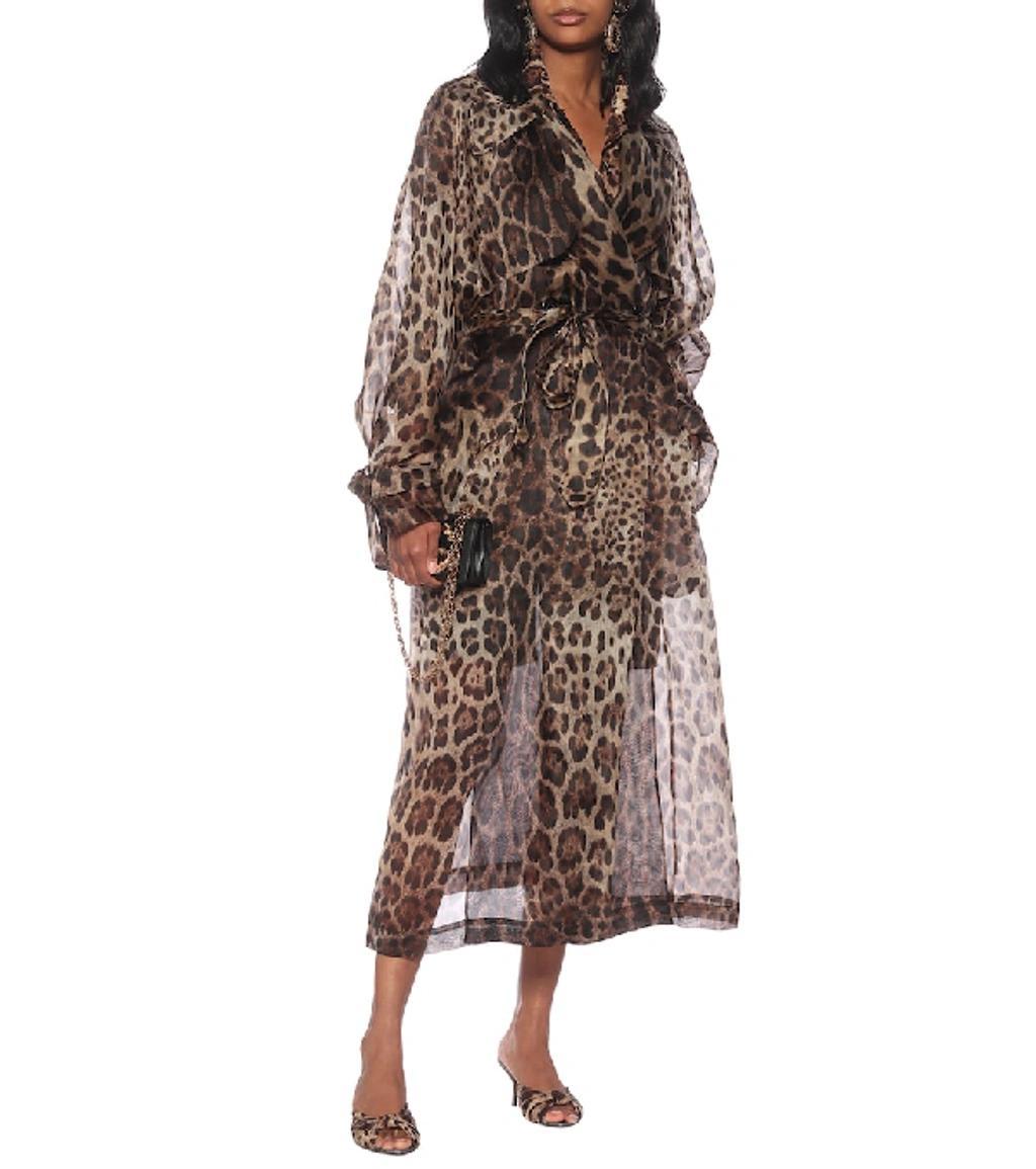 Leopard Print Double Breasted Trench Coat Product Image