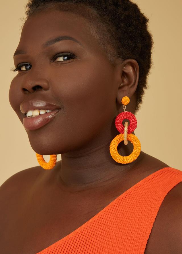 Plus Size Bead And Raffia Ring Earrings Ashley Stewart Product Image