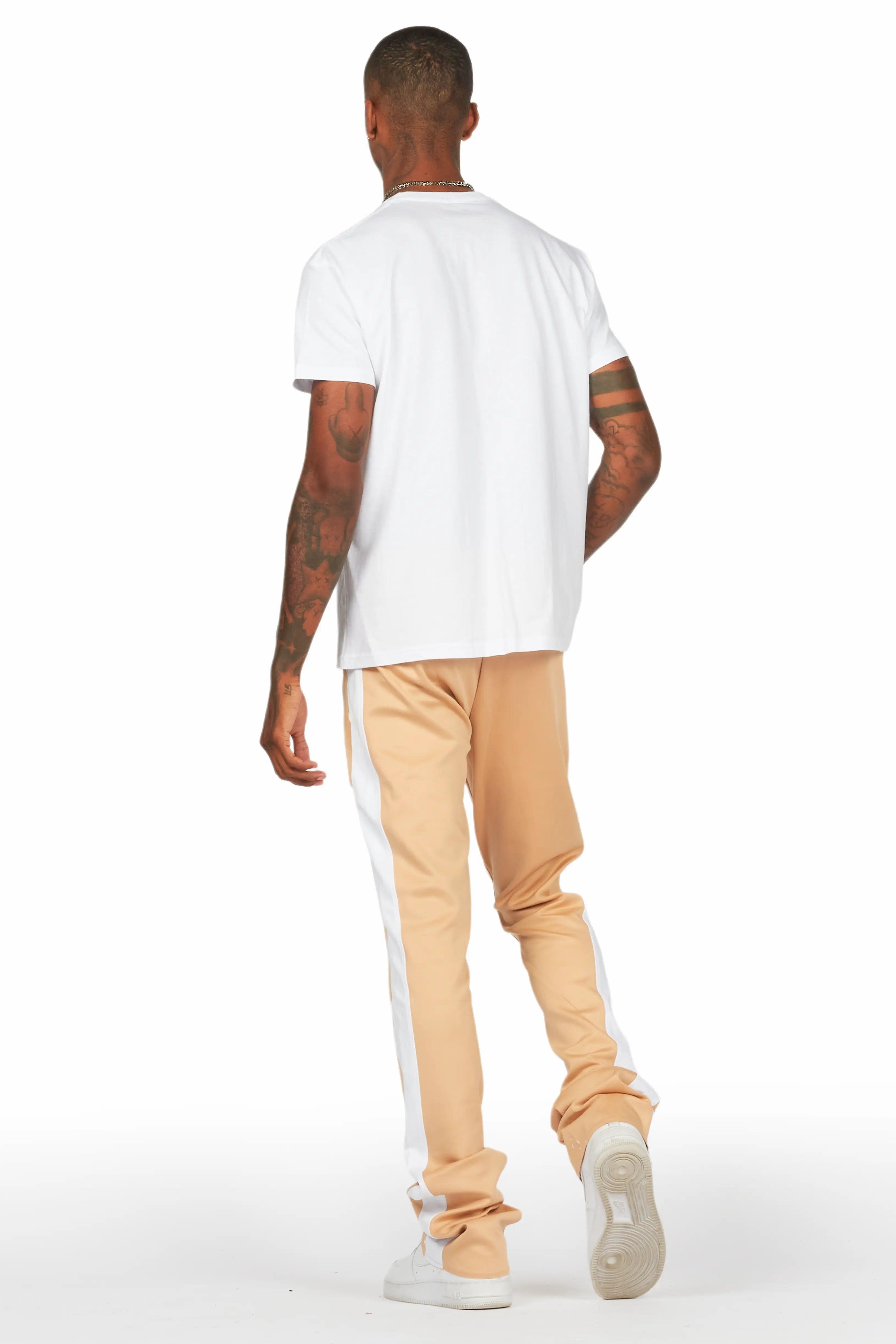 Tabor White/Beige T-Shirt/Stacked Flare Track Set Male Product Image