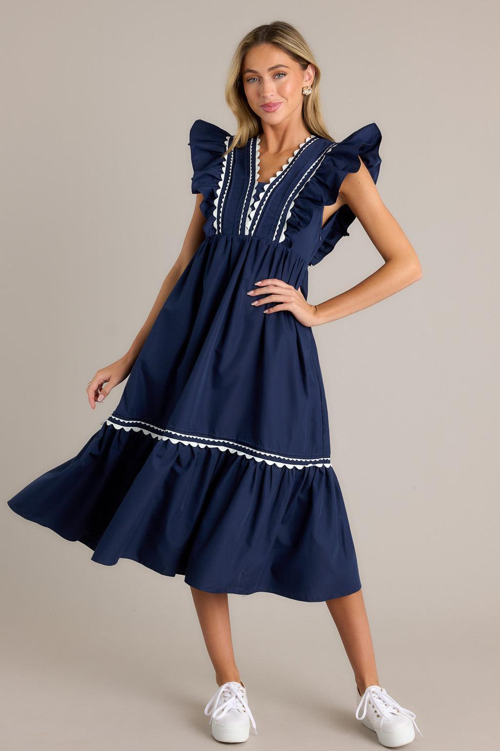 Wishful Thinking Navy Flutter Sleeve Midi Dress Product Image