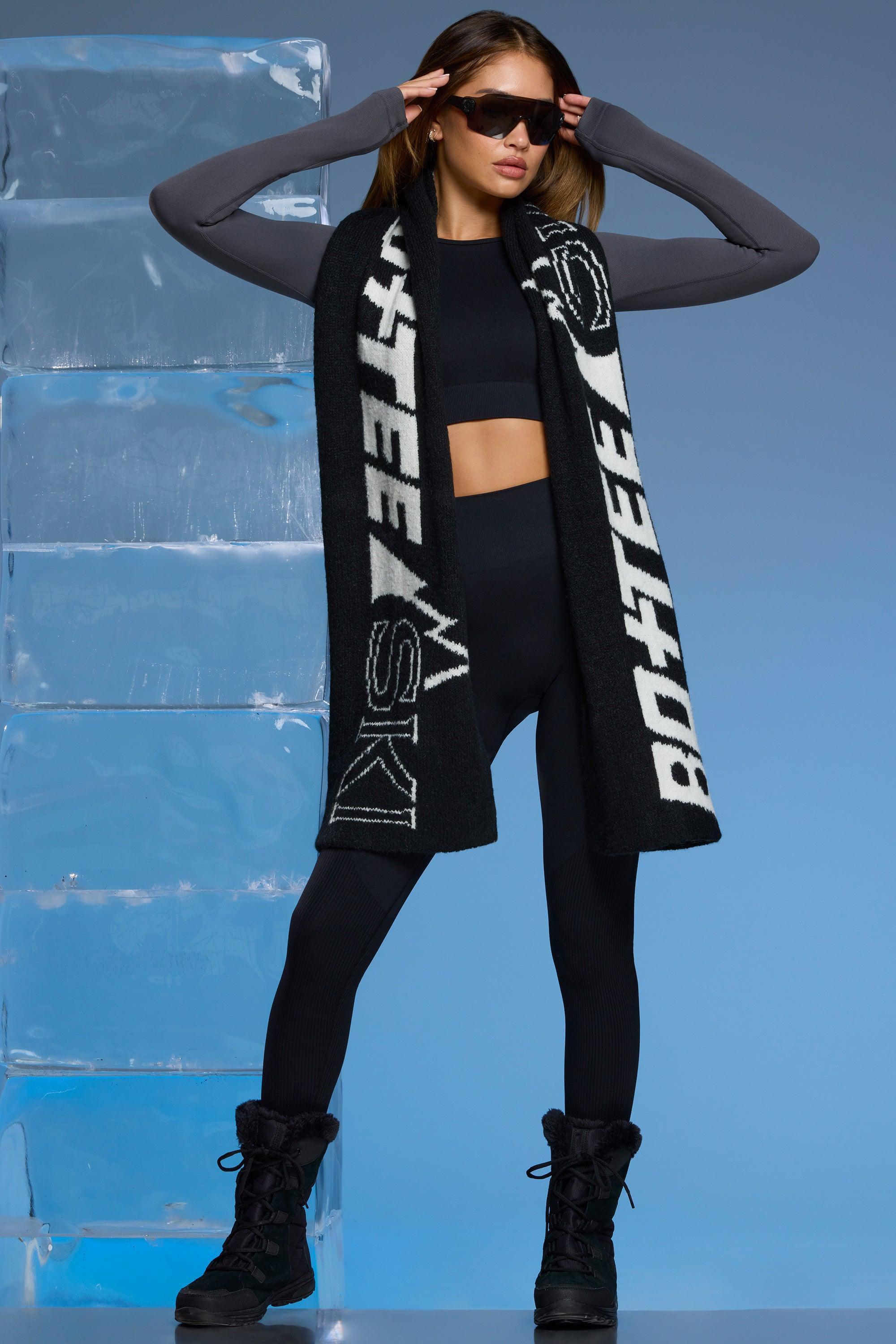 Oversized Chunky Knit Scarf in Black Product Image